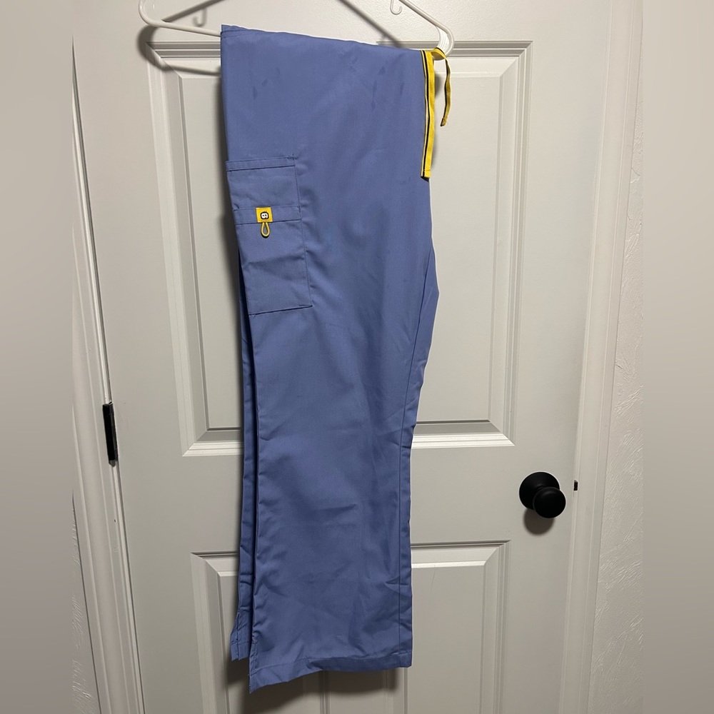 WonderWink Light Blue Scrub Pants with Yellow Accent